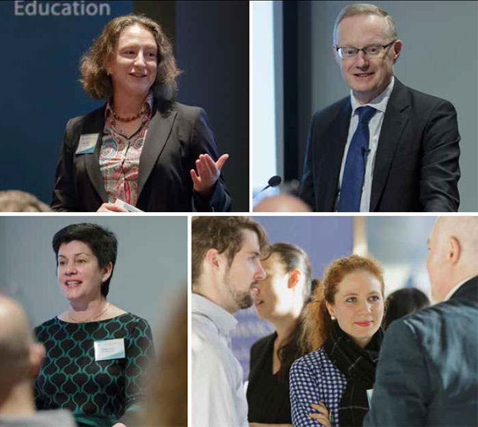 At the Teacher Immersion Event held in Head Office, June 2017: (top left) Head of Economic Analysis Department Alexandra Heath; (top right) Governor Philip Lowe; (above left) Head of Information Department Jacqui Dwyer; (above right) Alexandra Brown of the Reserve Bank's Economic Group
