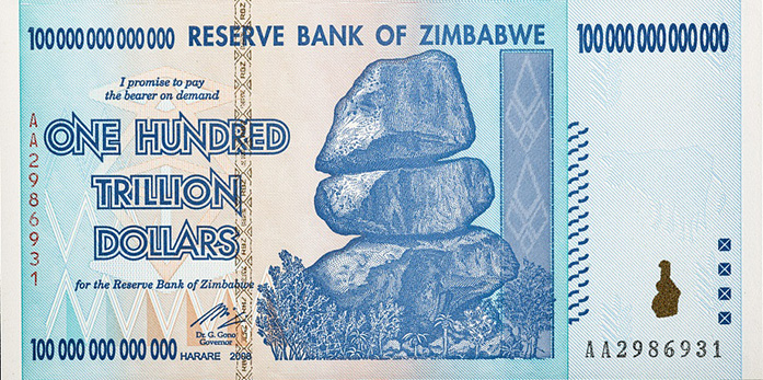 5. One Hundred Trillion Dollar Banknote Issued by the Reserve Bank of Zimbabwe