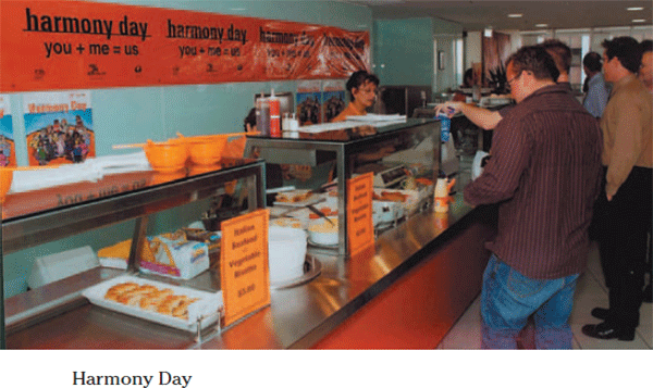 Photograph of staff in the Staff Cafe on Harmony Day