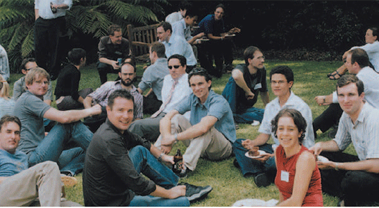 Photograph of Graduate supervisors and staff from the 2002 GDP at the 2004 GDP orientation week BBQ