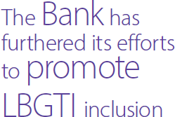 The Bank has furthered its efforts to promote LBGTI inclusion