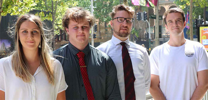 (From left) Teagan Hottes, Byron Hack, Eli Wright, and Sam Brown completed internships with the Bank in February 2019