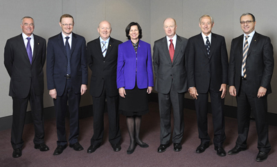 Photograph: Members of the Payments System Board as at August 2008. From left to right, John Poynton, Philip Lowe, John Laker, Catherine Walter, Glenn Stevens (Chairman), Robert McLean and Joe Gersh.