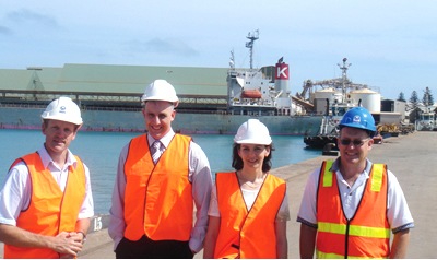 Photograph: Staff from the Reserve Bank's WA Office, Mark Gugiatti (Economist), second from left, and Virginia Christie (Senior Representative), at the Geraldton Port Authority with Peter Klein (CEO, Geraldton Port Authority), left, and Phil McAuliffe (Project Manager Infrastructure & Business Development, Mid West Development Commission), right.