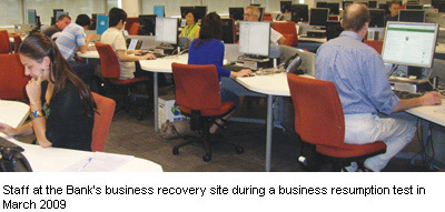 Photograph: Staff at the Bank's business recovery site during a business resumption test in March 2009