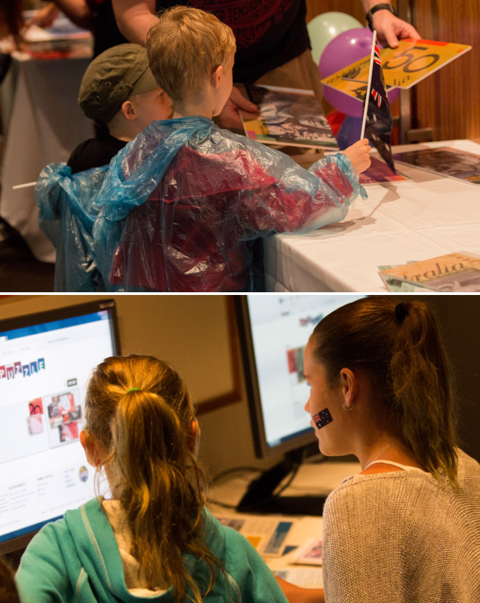 Children using props and online games to learn about banknote production, Australia Day 2015