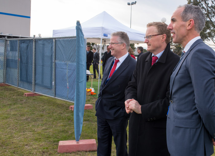 (From left) Head of Facilities Management Department, Grant Baldwin, Deputy Governor Philip Lowe and Senior Manager (Facilities Services), Ed Jacka, at the National Banknote Site Ground Breaking Ceremony, Craigieburn, Victoria, June 2015
