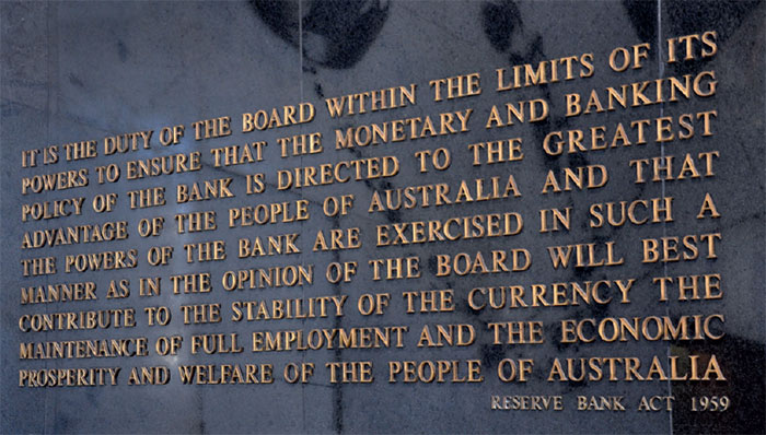 Part of the Reserve Bank Act 1959, as seen in the Reserve Bank Head Office foyer, Sydney