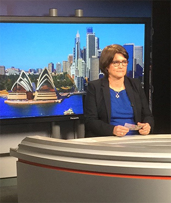 (Top) Visitors crowded the Head Office Banking Chamber on 1 September 2016 to be among the first to receive the new $5 banknote; (above) then Assistant Governor (Business Services) Michele Bullock (now Assistant Governor (Financial System)) interviewed on ABC television for the launch of the new $5 banknote, September 2016