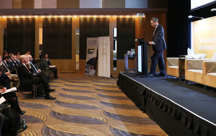 (Top) Governor Philip Lowe addresses the CEDA Annual Dinner, November 2016; (above) Deputy Governor Guy Debelle speaking about the FX Global Code of Conduct at a Thomson Reuters industry event, June 2017