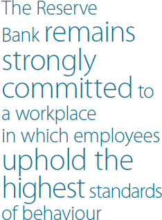 The Reserve Bank remains strongly committed to a workplace in which employees uphold the highest standards of behaviour