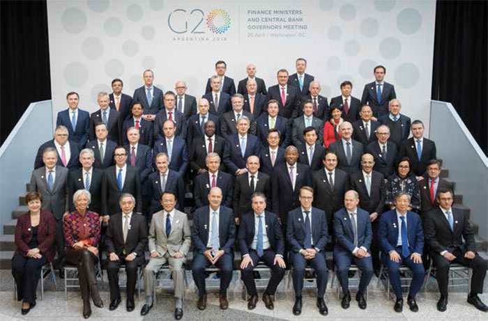 Deputy Governor Guy Debelle (fourth row, fourth from left) with participants at the G20 Finance Ministers and Central Bank Governors Meeting, Washington DC, April 2018