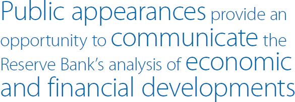 Public appearances provide an opportunity to communicate the Reserve Bank's analysis of
							economic and financial developments