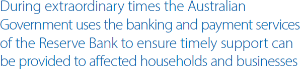 During extraordinary times the Australian Government uses the banking and payment services of the Reserve Bank to ensure timely support can be provided to affected households and businesses
