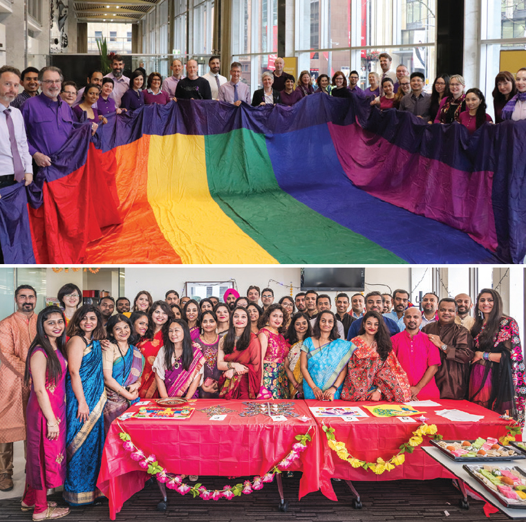 (Top) RBA employees in purple for Wear it Purple Day, September 2019; (above) Head Office celebrating Diwali, October 2019