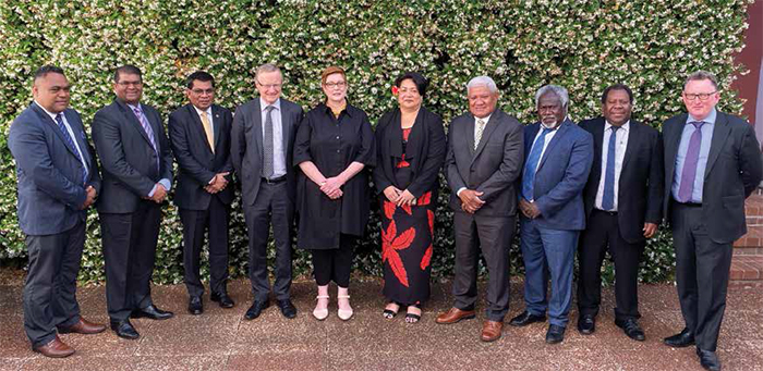 Governor Philip Lowe (fourth from left) and Senator the Hon Marise Payne (fifth from left) with heads of delegation at the 2019 South Pacific Governors' Meeting, Sydney, November 2019