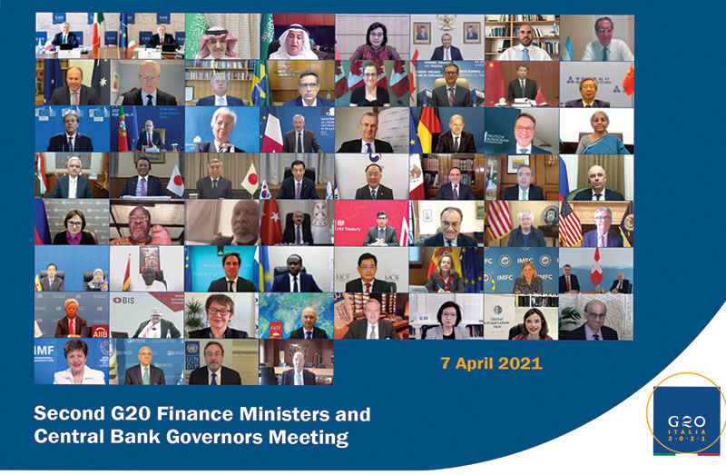 Photo of Governor Philip Lowe (second row from the top, second from left) with participants at the G20 Finance Ministers and Central Bank Governors Meeting, April 2021. Source G20 Italia