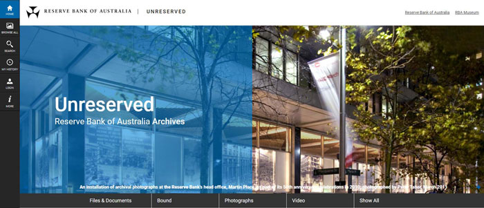 The homepage of the Reserve Bank’s digital archive tool, Unreserved
