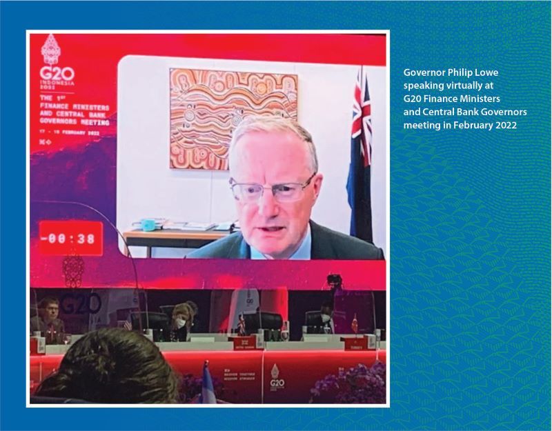 Governor Philip Lowe speaking at the G20 Finance Ministers and Central Bank Governors Meeting in February 2022, which was held in Jakarta, Indonesia, and online.