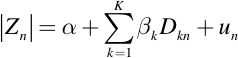 Formula 1: This formula depicts the regression of the absolute percentage change in the exchange rate on a set of dummy variables representing the k different data releases.
