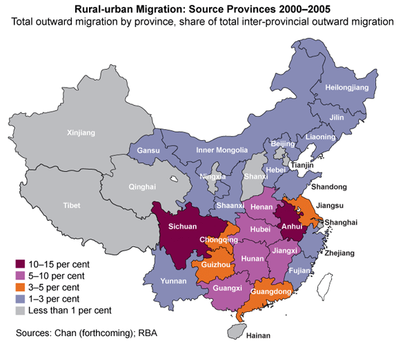 Figure 1: Rural–urban Migration: Source Provinces 2000–2005