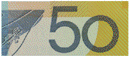 Image of $50 banknote showing large bold numeral
