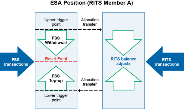 Figure 2: Movement of ESA Funds. Described in the text surrounding this image and under the heading 'How are NPP payments settled by the FSS?'.
