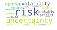 Dominant words of a word cloud are: risk, uncertainty, volatility.
