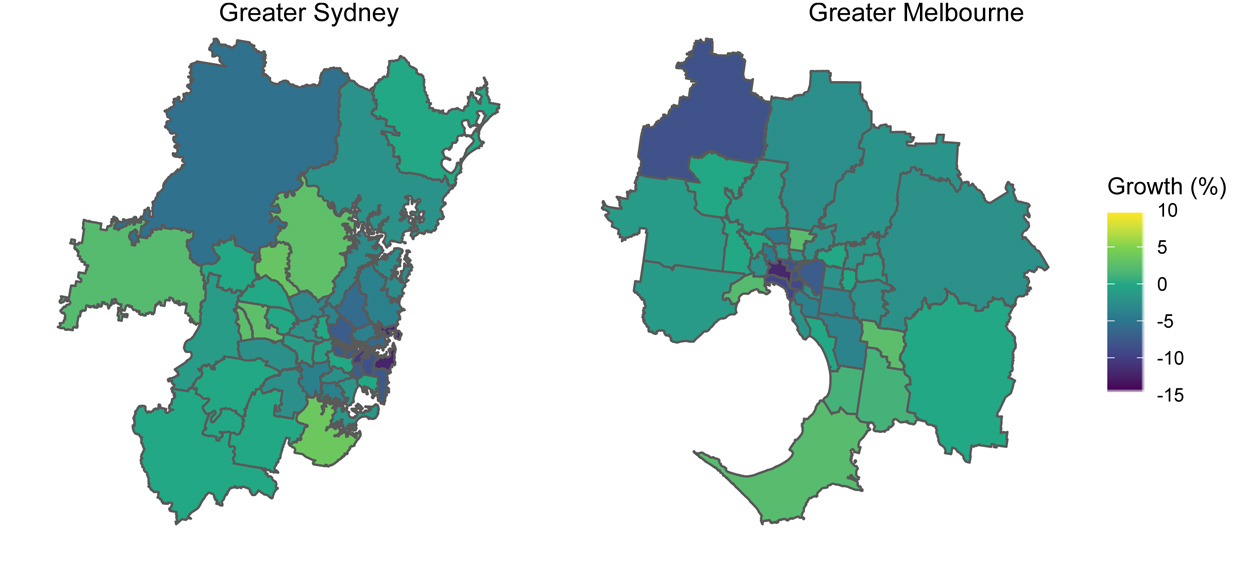 Figure 1 shows greater Sydney and Melbourne