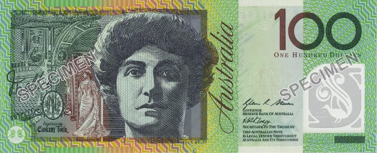 Image of first polymer series one hundred dollar note