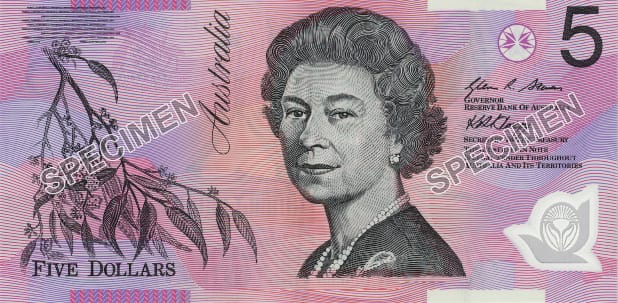 Image of first polymer series five dollar note