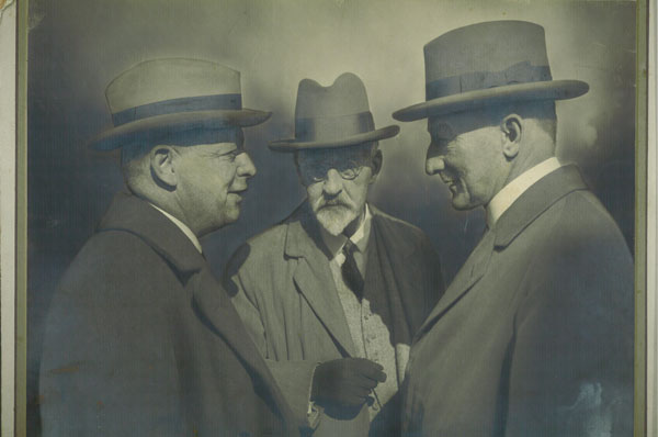 Sir Otto Niemeyer (left) with the chair of the Commonwealth Bank board, Sir Robert Gibson (centre), and the Bank's Governor Ernest Riddle (right), RBA Archives PN-002050