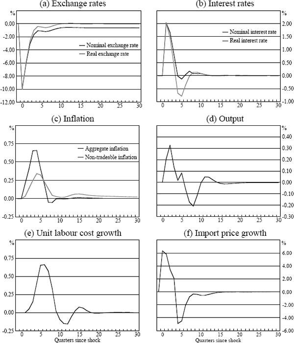 Figure 3: Impulse Responses to Exchange Rate Shock (Aggregate Inflation Rule)