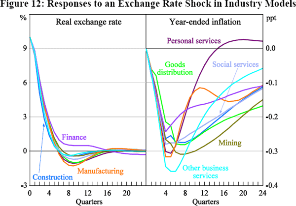 Figure 12: Responses to an Exchange Rate Shock in Industry Models