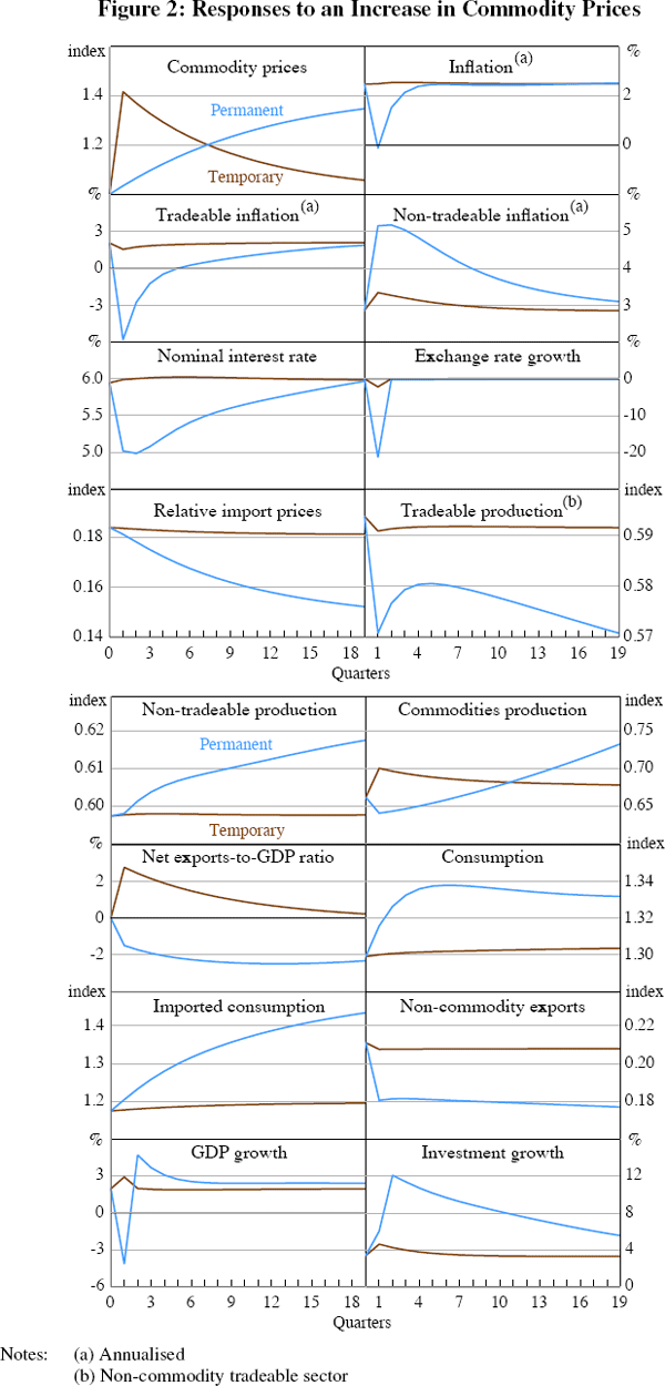 Figure 2: Responses to an Increase in Commodity Prices