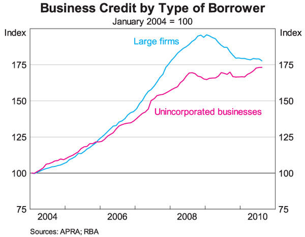 Graph 10: Business Credit by Type of Borrower